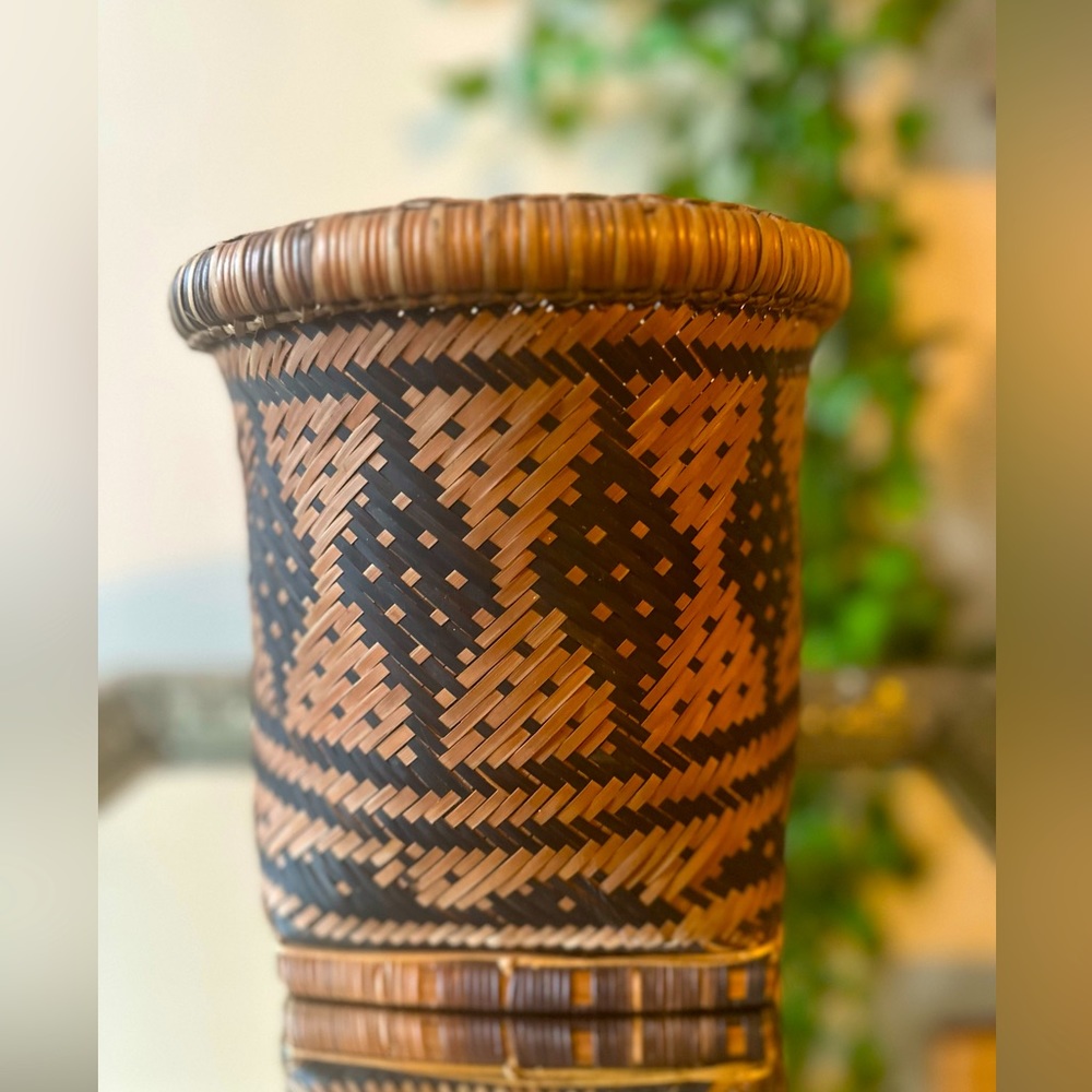 Woven Tribal Vintage Stylized Geometric Basket Planters / Bamboo / Phillipines